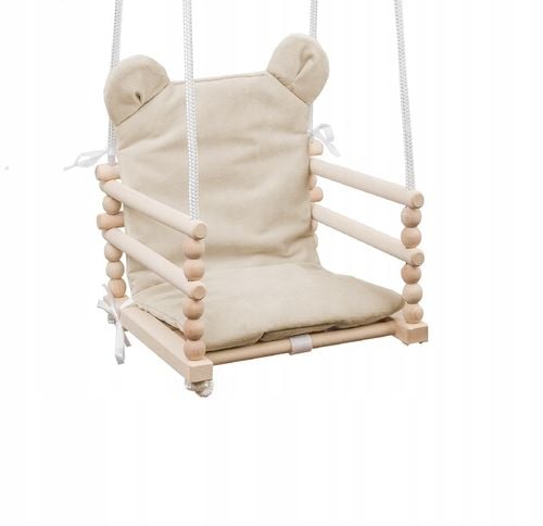 Huśtawka dla dziecka 3w1 z drewna z oparciem 6m+ do domu ogrodu Beżowa na Arena.pl