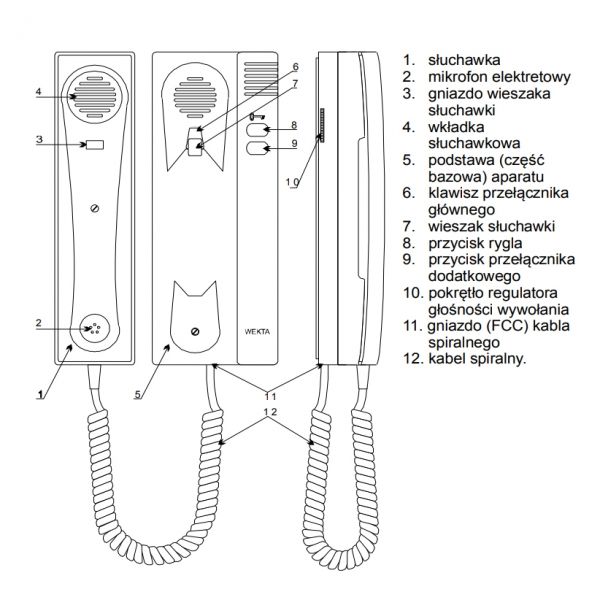 Domofon unifon analogowy Wekta TK6 biały 3+1, 5+1 zdjęcie 2