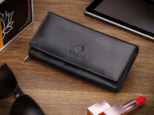 Portfel Damski Czarny Skóra Naturalna Gracio Duży Pojemny PREZENT na Arena.pl