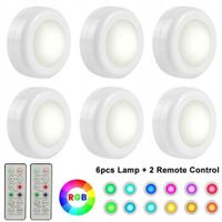 Lampki bezprzewdowe RGB LED z pilotem Oświetlenie szafek Lampki nocne 6szt