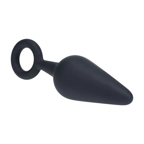Silicone Anal Plug With Loop - M - Black zdjęcie 4