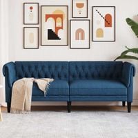 Sofa Chesterfield, trzyosobowa, niebieska, obita tkaniną