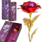 Wieczna róża 25 cm świecąca ozdoba LED prezent kwiat czerwony