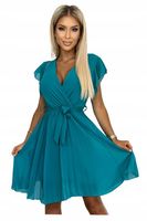 Sukienka damska wyszczuplająca midi elegancka szyfonowa plisowana dekolt