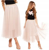 Spódnica Tiulowa Damska Elegancka Beżowa MIDI Modna Zwiewna Tiul MORAJ L/XL