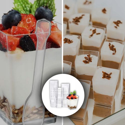 KUBEK PUCHARKI NA PRZEKĄSKI DESERY 200ML 50SZT POJEMNIK NA DESER KWADRATOWY na Arena.pl