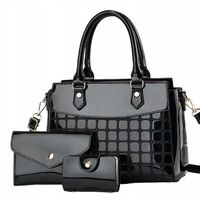 Torebka CZARNA Zestaw 3w1 Damska KLASYCZNA Lakierowana Prezent