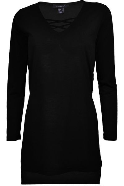 Czarna Asymetryczna, Przeplatana Tunika - 38 / M zdjęcie 1