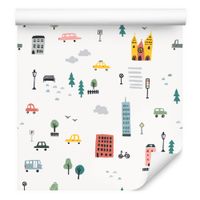 Tapeta W Rolce Dla Dzieci Samochody Auta Pojazdy Styl Skandynawski