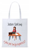 Dla Szefa Szefowej Prezent Torba Eco Biała Shopper Z Nadrukiem Ze Zdjęciem