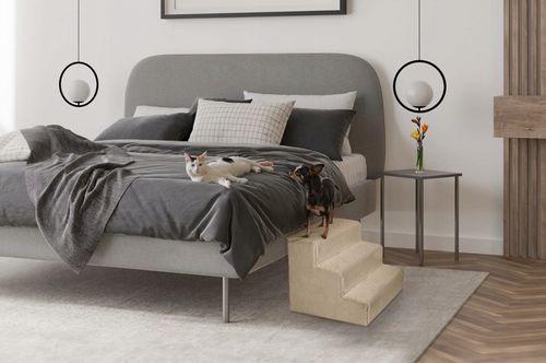 Schodki dla psa 3-stopnie tapicerowane kremowe podest dla psa do kanapy na Arena.pl