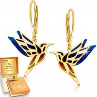Złote Kolczyki 925 Wiszące Kolibry Tytan Grawer
