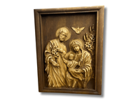 Płaskorzeźba drewniana Święta Rodzina III w ramie prezent na ślub rocznice