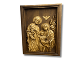 Płaskorzeźba drewniana Święta Rodzina III w ramie prezent na ślub rocznice