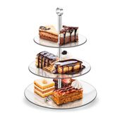 PATERA 3 POZIOMOWA OKRAGLA TALERZ MISA PATERA NA CIASTO TORT OWOCOW SZKLANA