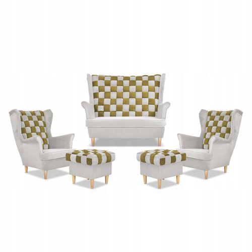 Zestaw uszak CAROL DUO sofa fotele pufy Family Meble biało - złoty na Arena.pl