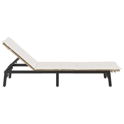 Leżak z poduszką, beżowy, polirattan na Arena.pl