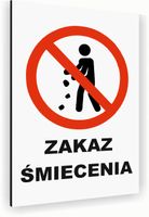 Tabliczka znak informacyjny 40x30 Biała ZAKAZ ŚMIECENIA Nierdzewna