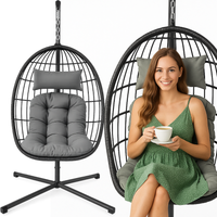 fotel podwieszany na stalowym stelażu składany ogrodowy kokon kosz wiszący