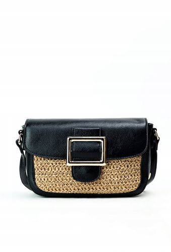 Monnari - torebka listonoszka koszyk pleciony panel beżowo-czarny BAG0410 na Arena.pl