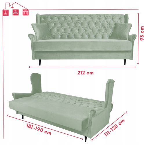 Sofa USZAK z funkcją spania 3 osobowa WELUR zielona GAJA Family Meble na Arena.pl