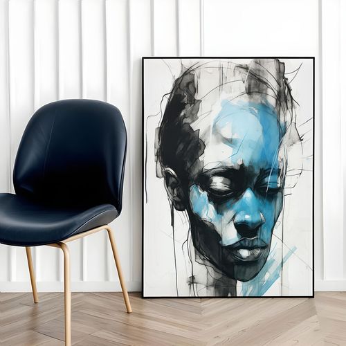 Plakat twarz portret abstrakcja 21x30 cm w czarnej ramie na Arena.pl