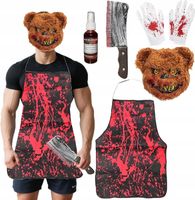 Przebranie na Halloween Straszny Kostium Strój Niedźwiedź Nóż Krew Maska