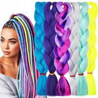 Zestaw Włosy Syntetyczne Kolorowe Warkoczyki Neon Mięta Szary Fiolet