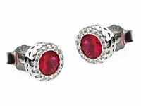 ELEGANCKIE RODOWANE SREBRNE KOLCZYKI KÓŁKA WKRĘTKI RUBINOWA BIAŁE CYRKONIE