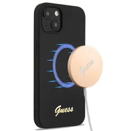 Etui Guess Silicone Script Gold Logo MagSafe na iPhone 13 - czarne na Arena.pl