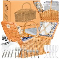 Duży wiklinowy kosz piknikowy z wbudowaną termotorbą i zastawą dla 4 osób