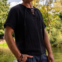 Męska koszula muślinowa w stylu wikingów, idealna na lato