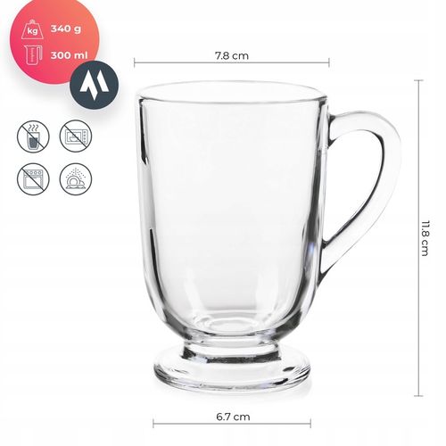 6x SZKLANKI DO KAWY LATTE HERBATY 300ml SZKLANKA KOMPLET Z UCHEM na Arena.pl