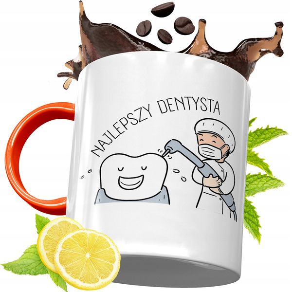 Kubek Pomarańczowy Dla Dentysty Prezent Z Nadrukiem Ze Zdjęciem zdjęcie 1