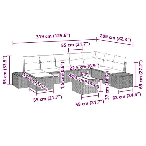 Zestaw Sof na Ogród 9 pcs 319 x 209 x 85 cm Polirattan na Arena.pl