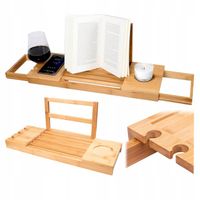 PÓŁKA ŁAZIENKOWA NA WANNĘ KSIĄŻKĘ TABLET ŚWIECĘ TELEFON BAMBUSOWA DREWNIANA