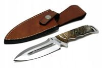 Nóż myśliwski bushcraft taktyczny ręcznie wykonany stal D2 skóra poroże