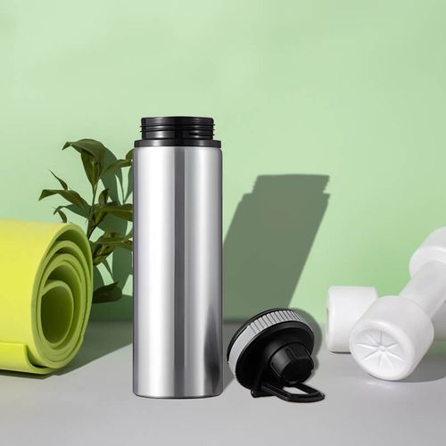 Srebrny bidon 850 ml - z rączką i zamykanym ustnikiem - z Twoim nadrukiem - szara opaska na Arena.pl