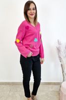 Różowy Sweter Damski w Kolorowe Serduszka UNI