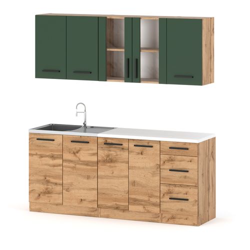 Kuchnia Pojemna Nowoczesna Z Blatem 2.0m Rest Wotan Butelkowa Zieleń Wotan na Arena.pl