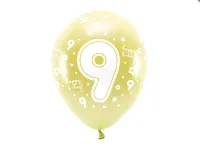 Balony Eco 33 cm, Cyfra 9, jasny złoty