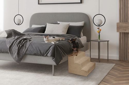 Schodki dla psa 3-stopnie tapicerowane piaskowe podest dla psa do kanapy na Arena.pl