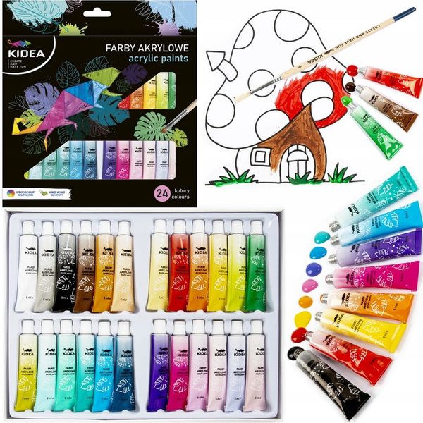 Farby akrylowe Kidea 24 szt. x 6 ml WYSOKIE KRYCIE niezwykle wydajne szkoły zdjęcie 1
