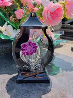 SZKLANY ZNICZ Z APLIKACJĄ NA GRÓB ZNICZY DO WKŁADÓW LED NA BATERIE LAMPION