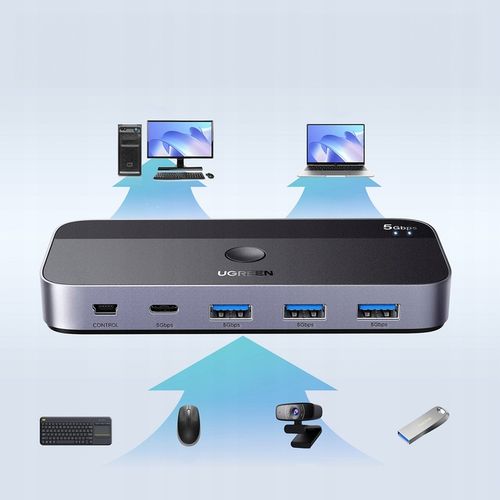UGREEN PRZEŁĄCZNIK SWITCH 3X USB-A 3.0 USB-C 5Gb/s + 2 x KABEL USB-A 1,5M na Arena.pl