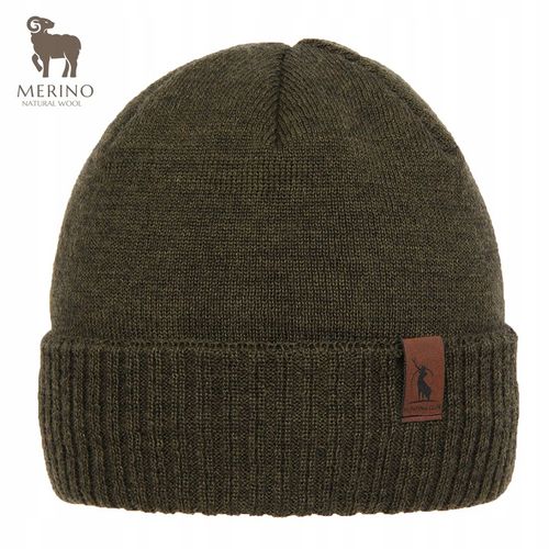 Czapka MYŚLIWSKA dla myśliwego WEŁNA MERINO khaki olive uniwersalna na Arena.pl