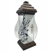 Znicz Szklany Lampion z Ornamentem i Złotym Krzyżem Dekoracja na Grób