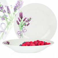 OBIADOWY TALERZ 23 CM ZDOBIONY BIAŁY WZÓR LAWENDA GŁĘBOKI BIAŁA PORCELANA