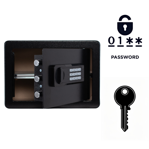 Pancerny Domowy Sejf z Zamkiem Elektronicznym i Kluczem 25x35x26 cm Czarny na Arena.pl