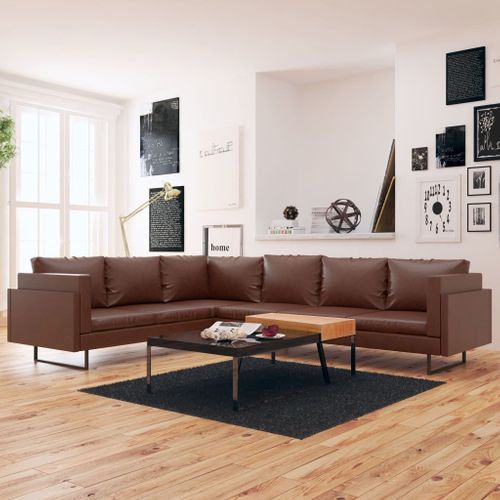Sofa narożna, sztuczna skóra, brąz na Arena.pl